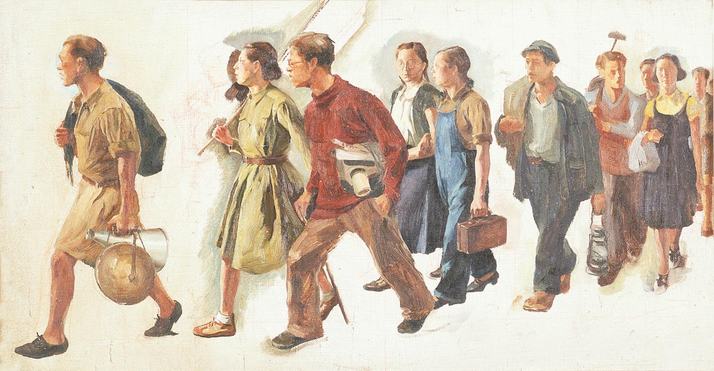唐一禾 七七的号角(画稿 1940年 油画 33.3×61.2cm