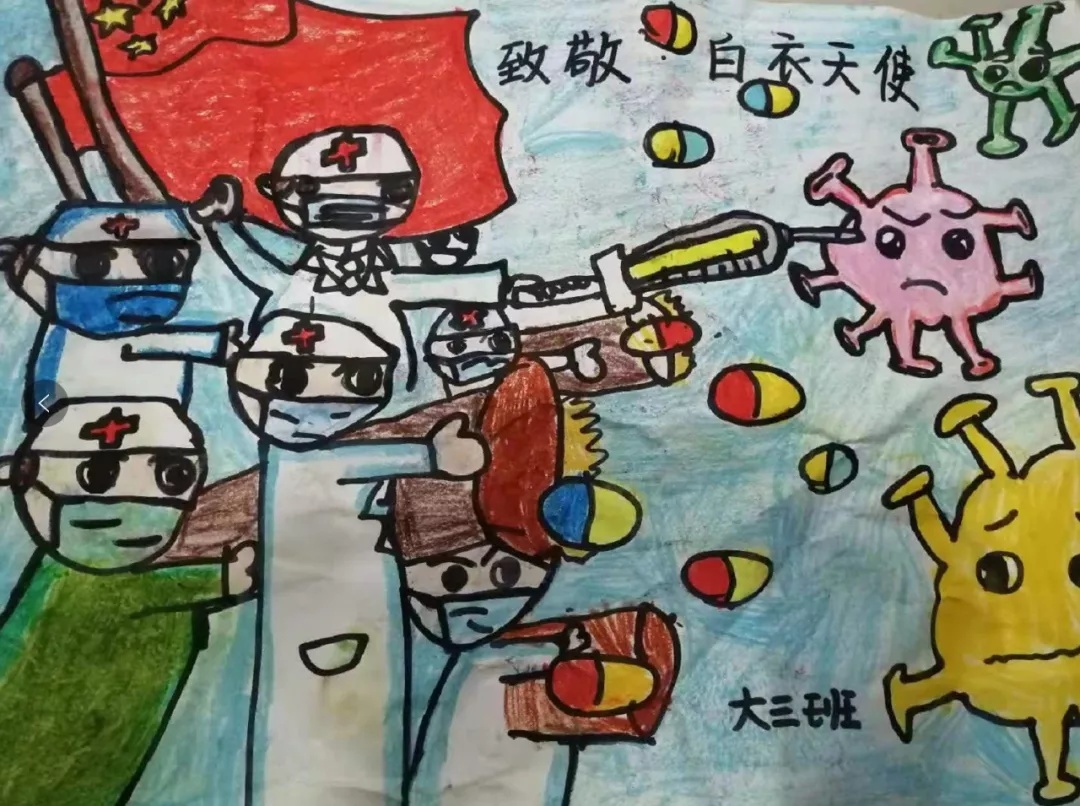 中小学幼儿园的孩子们,为前来支援的志愿者们画画或留言感谢.