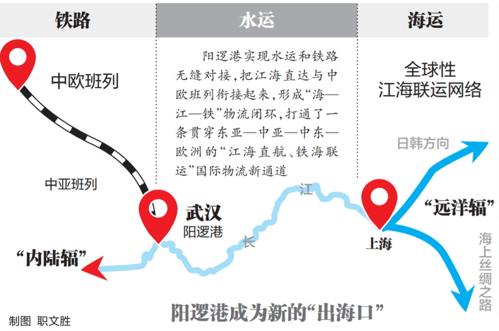 武汉阳逻港成为新"出海口:铁路延伸进码头,水铁联运8月1日启航