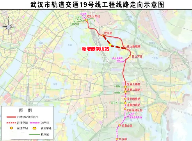 轨道交通19号线武东站一花山新城站区间线型进行调整,线路绕行鼓架