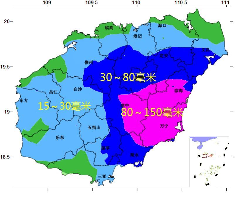 28日29日海南岛东部和中部地区仍有较强降雨