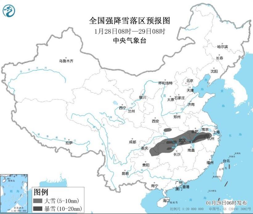 暴雪黄色预警继续发布：鄂湘赣皖浙部分地区有暴雪
