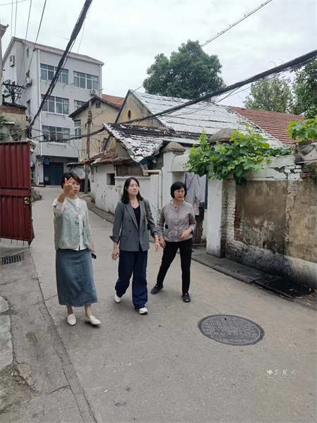 万福林社区党委书记向武昌区政协委员帅莉、卢璟介绍万福林小学周边情况。.jpg