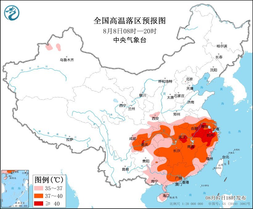 高温橙色预警：安徽江苏浙江局地可达40℃以上