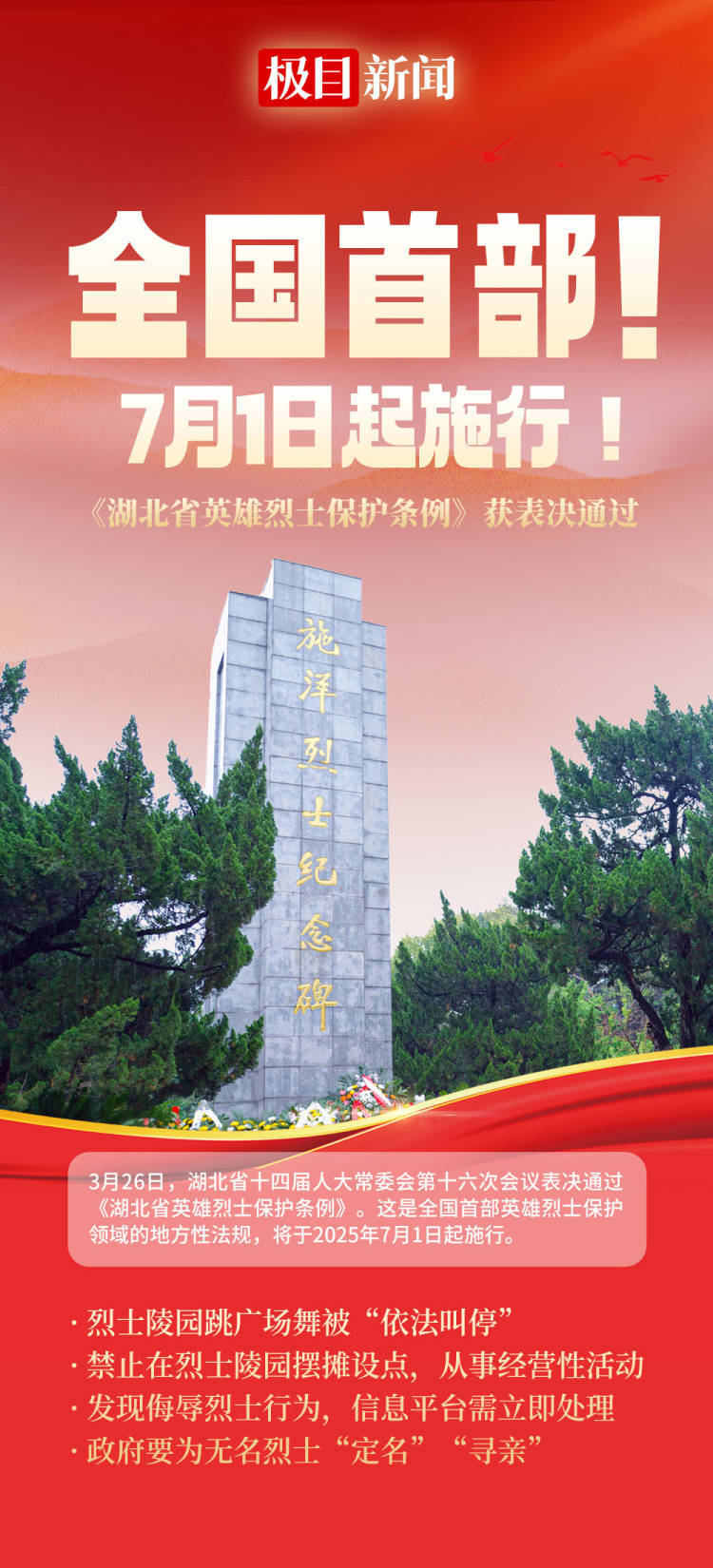 天下首部！7月1日起实施！《湖北省好汉义士维护