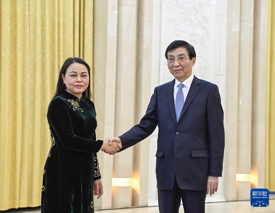 Wang Huning正在与越南共产党中央委员会成员Nguye