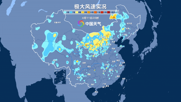 强风从湖北到北部北部到达南部边界。中国北部