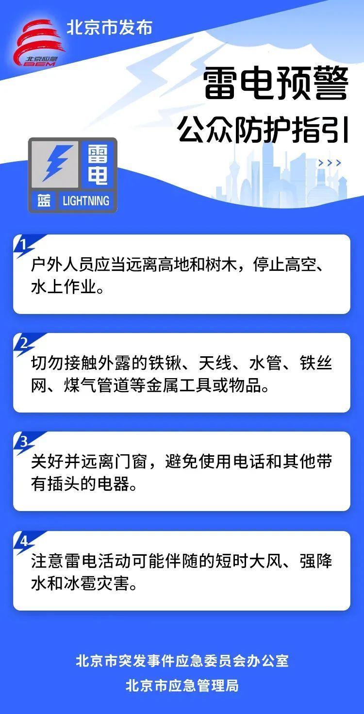 北京门头沟发布雷电蓝色预警 局地或有小冰雹 出行请注意