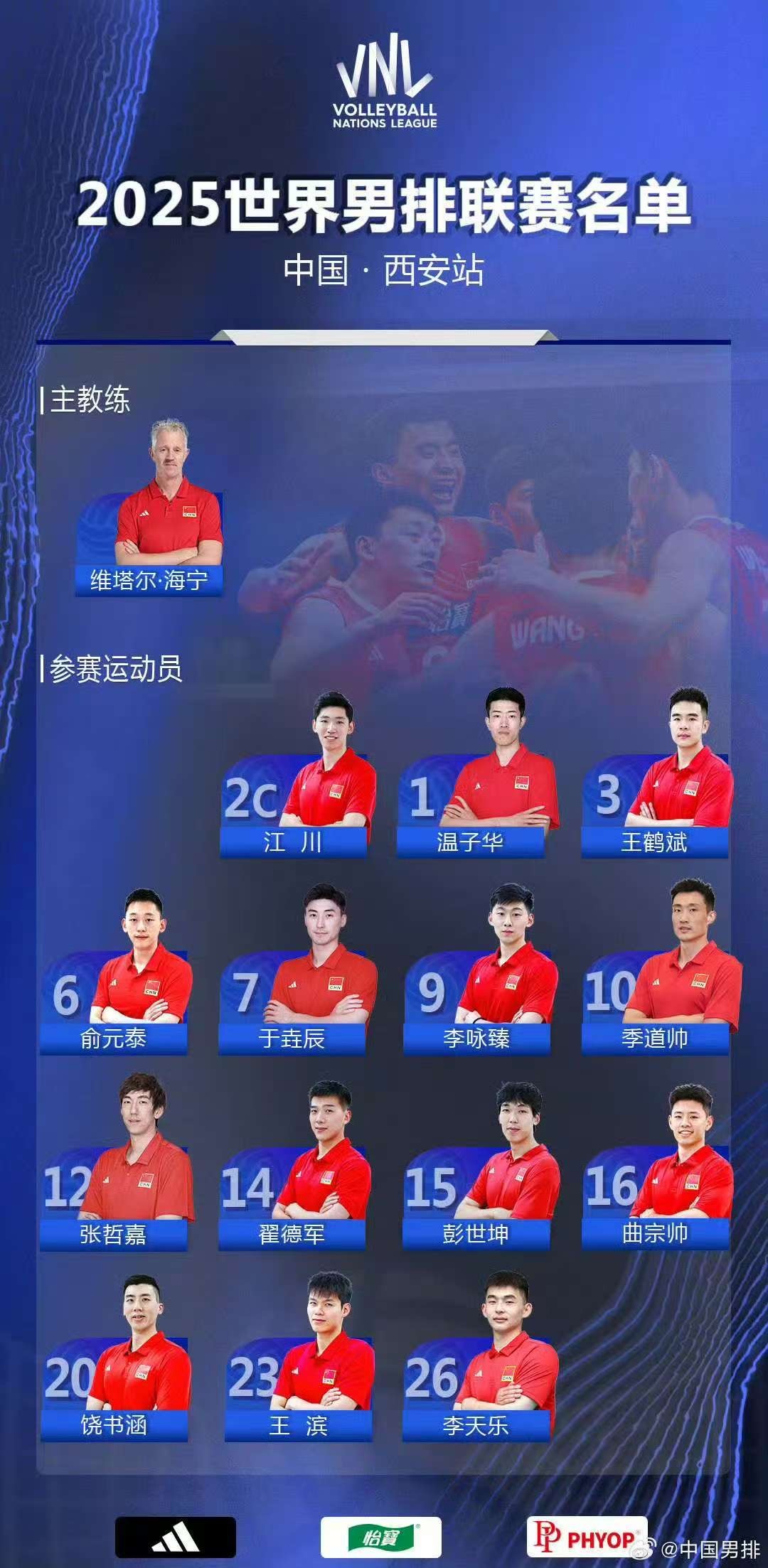 参加发布的中国小组列表！ 2025年世界男子排球联盟（中国的西安站）将于6月