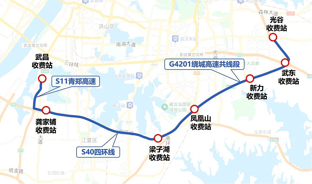 Wuhan South Fourth Ring Road在包括Wuchang和Optics Valley在