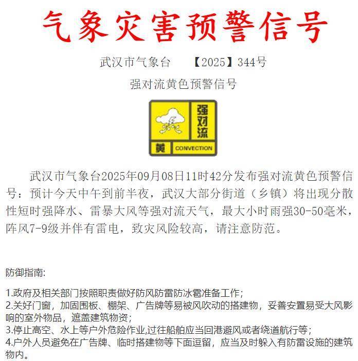 对流强烈的黄色警告！武汉将来会有许多风暴！