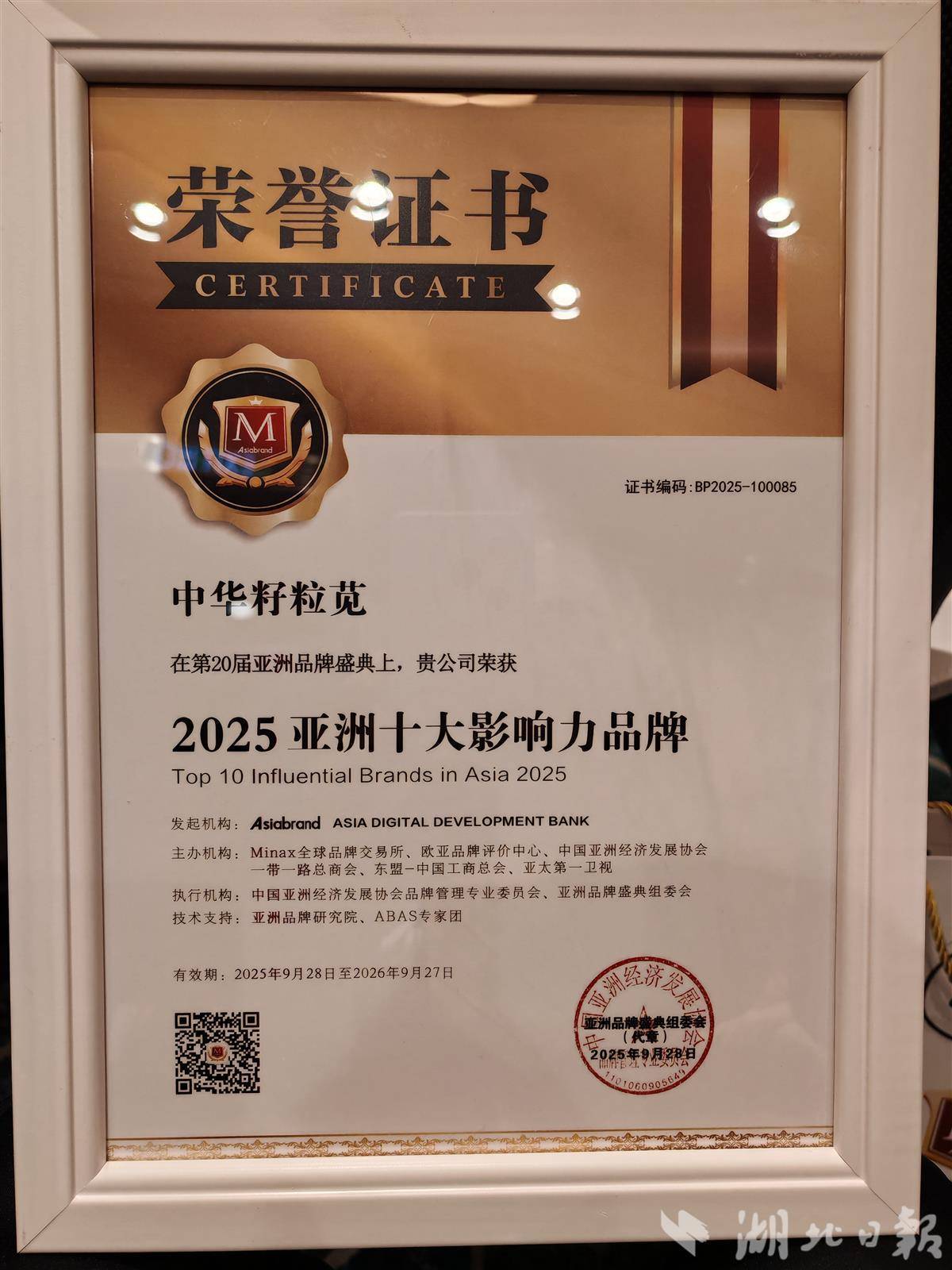 中华籽粒苋上榜“亚洲十大影响力品牌” 与华为技术、日本丰田、韩国三星并列