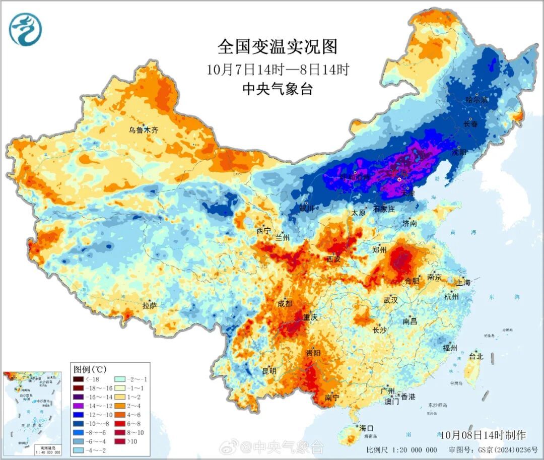 南北对比鲜明！北方的雨如初冬，南方的气温如夏季。