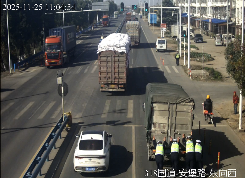 货车国道抛锚，武汉蔡甸交警徒手推车50米排险