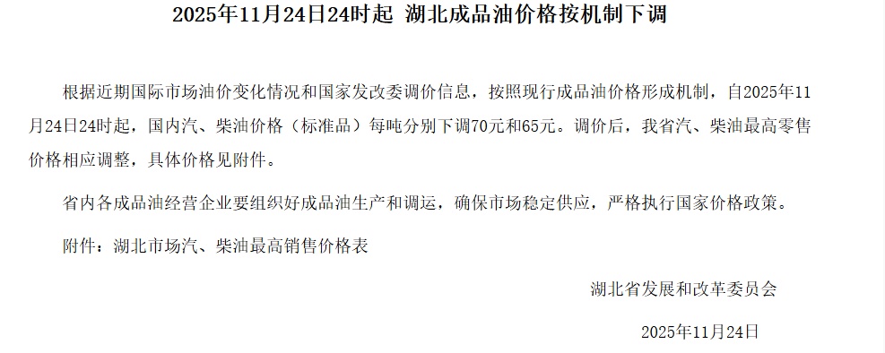 今晚我省油价下调，加满一箱油能少花3元