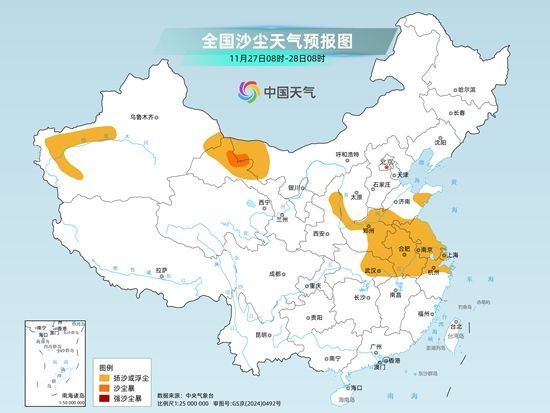 沙尘天气向南传输波及安徽江苏等地 月底前东北地区降雪频繁