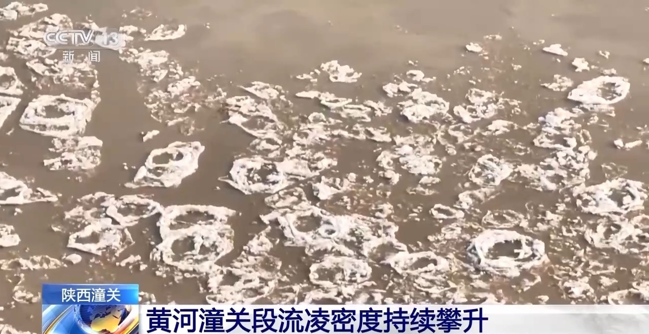 视频丨黄河潼关段流凌密度持续攀升 最高达30%