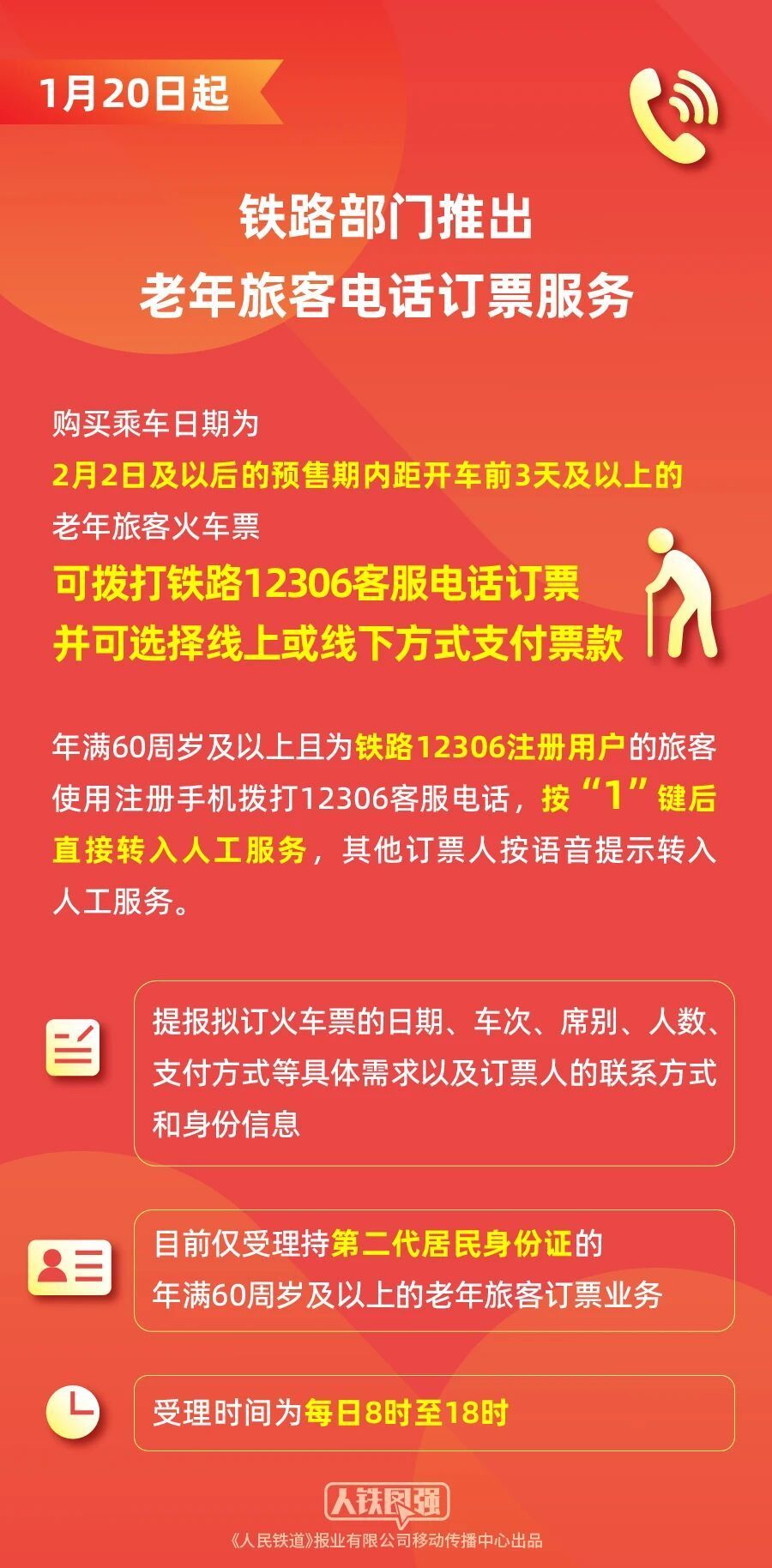 铁路部门推出老年旅客电话订票服务