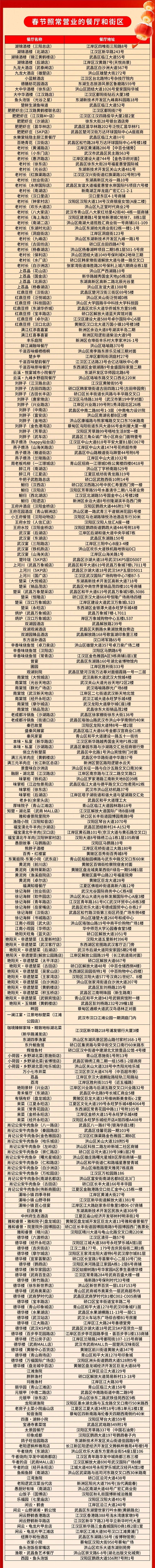 今年春节，武汉这些餐厅不打烊！