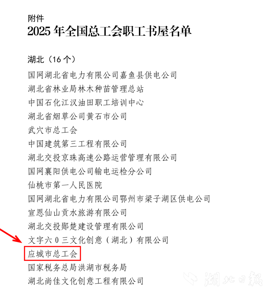 应城市总工会职工书屋获评全国总工会职工书屋