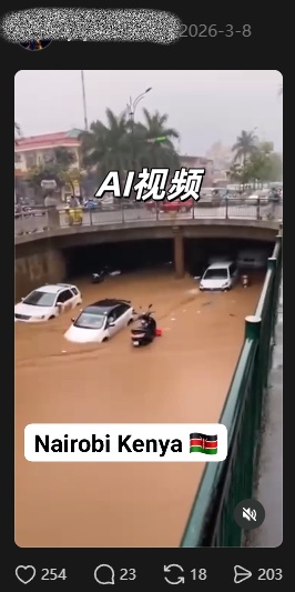  真相来了｜肯尼亚近期遭受洪灾 “AI灾情”充斥社交网络