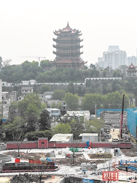 黄鹤楼新红墙揭开面纱 距黄鹤楼更近  打卡界面更宽