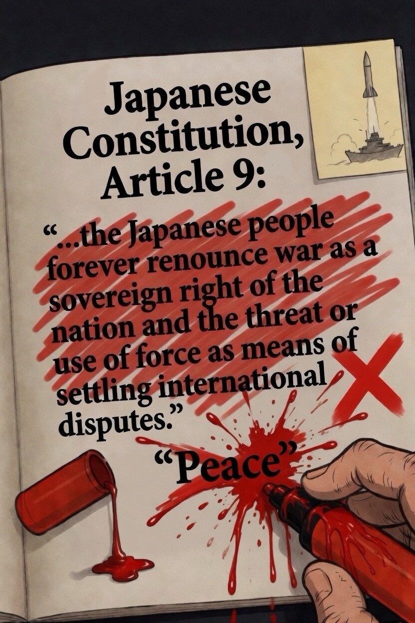 Japan crosses out its peace pledge