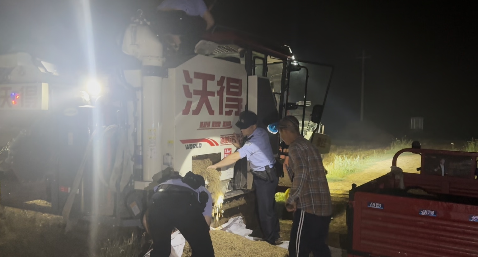 小麦太潮 收割机无法自卸 民警4小时用手扒出6000余斤小麦