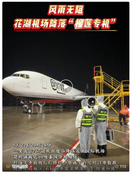 一颗泰国榴莲的鄂州“速递”之路