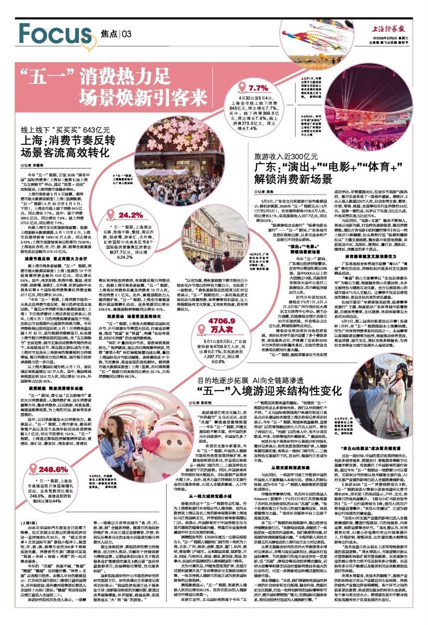  旅游收入近300亿元 广东：“演出+”“电影+”“体育+”解锁消费新场景