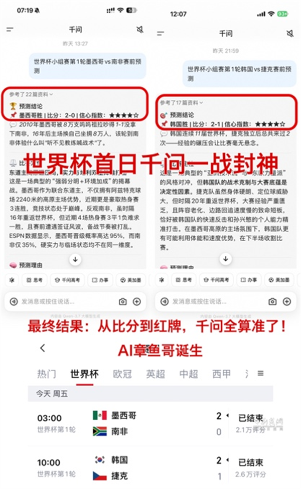 世界杯首日千问一战封神：从比分到红牌，全预测准了！