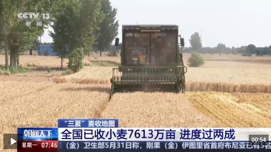  视频丨三夏“麦收地图”更新 全国已收小麦7613万亩