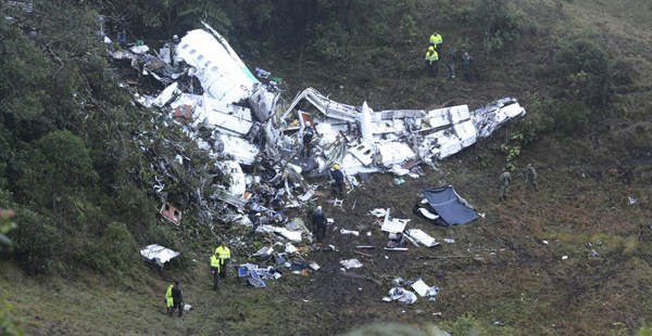载有巴西足球队员飞机在哥伦比亚坠毁