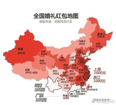 全国婚礼红包地图出炉:浙沪人均上千 广东只要100你们