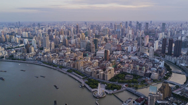 上海,北外滩航拍俯瞰浦西浦东全景