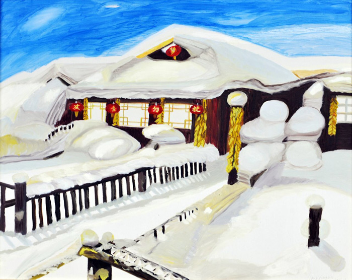 梁相斌油画作品《雪乡·灰尘勿扰》梁相斌油画作品《村头》梁相斌油画