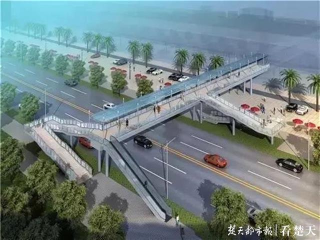 过街天桥江城大道是一条城市快捷路,也是汉江大道的组成部分.