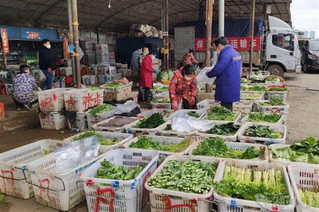 3月1日上午,武汉白沙洲农副产品大市场内一派繁忙