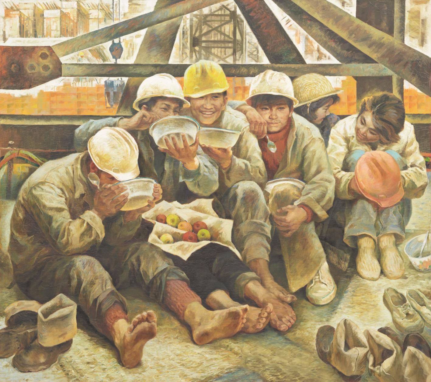 唐小禾,程犁 大坝的儿女 1984年 油画 140×157cm