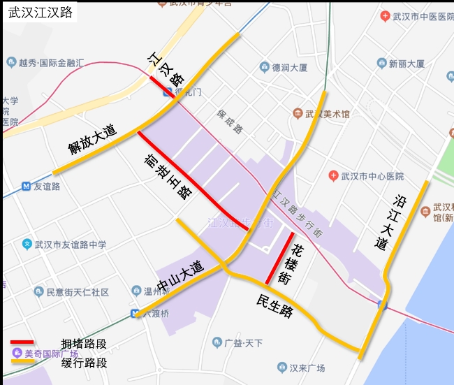 江漢路商圈依舊熱門,周邊江漢路,民生路擁堵發生時間更