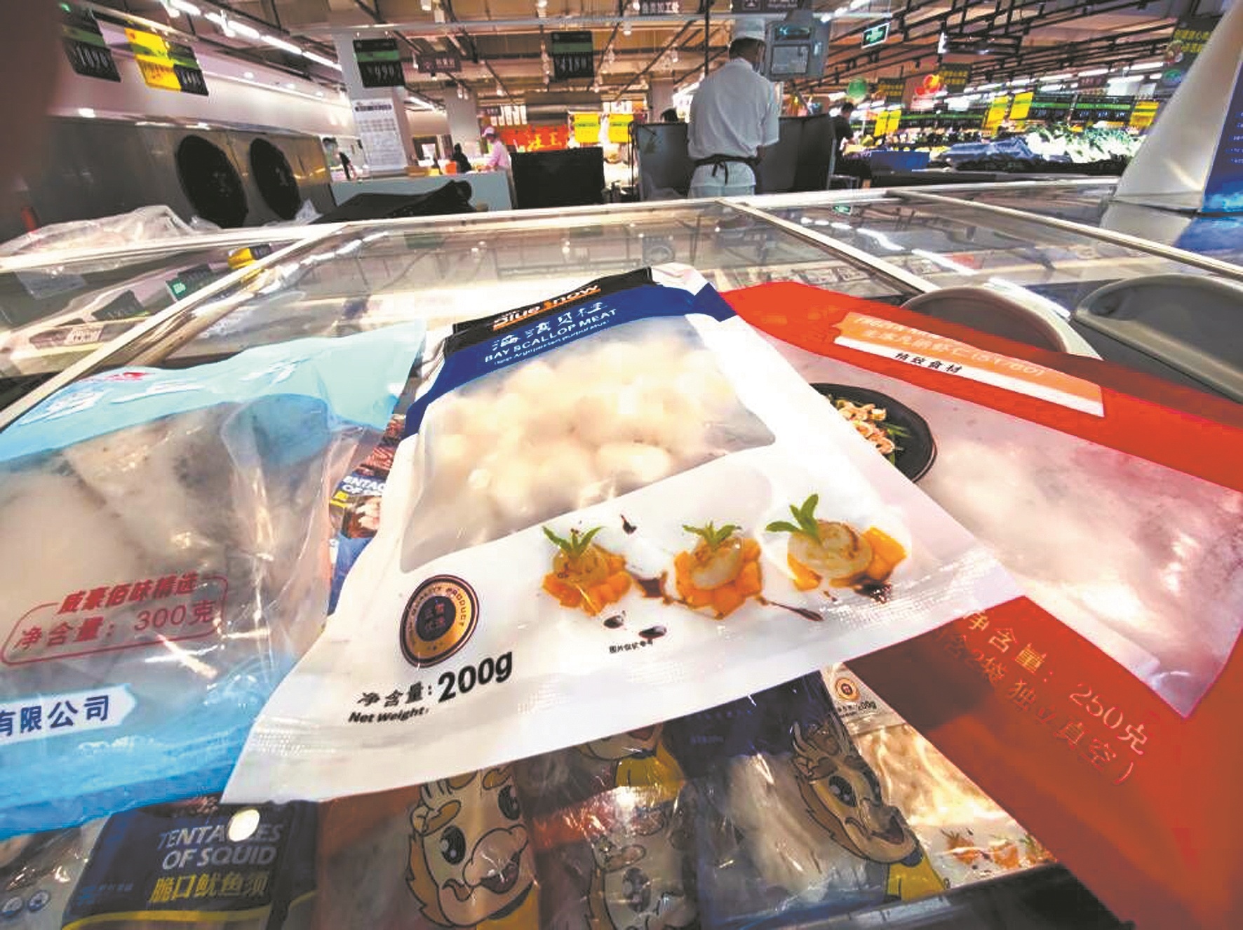 超市内售卖的冰冻虾仁