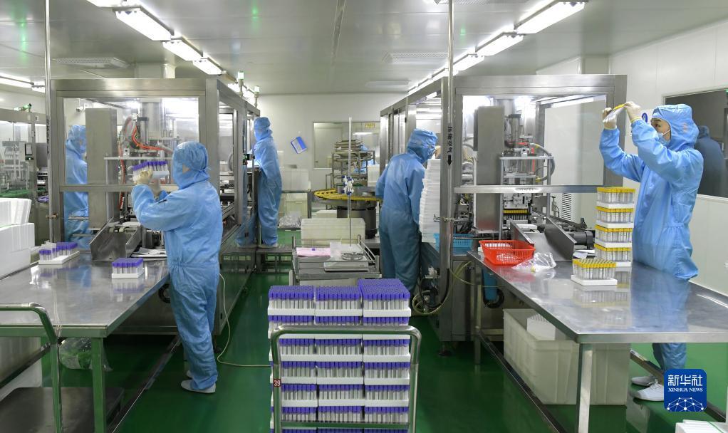 9月9日,在沧县一家药品包装材料企业生产车间,工人在生产真空采血管.