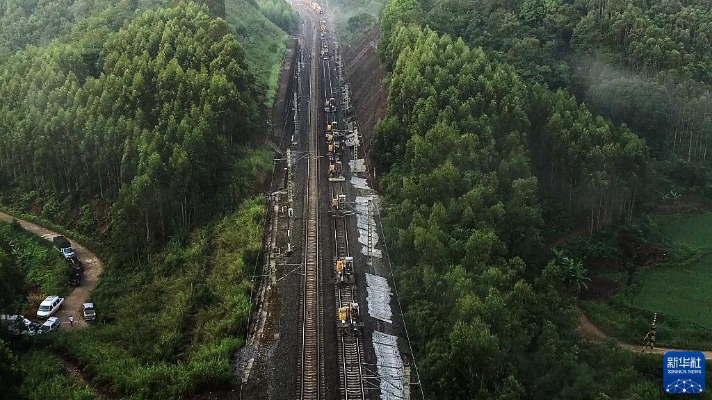 广西沿海铁路股份有限公司钦州工务段工人在黎钦线沙坪至飞龙区间进行