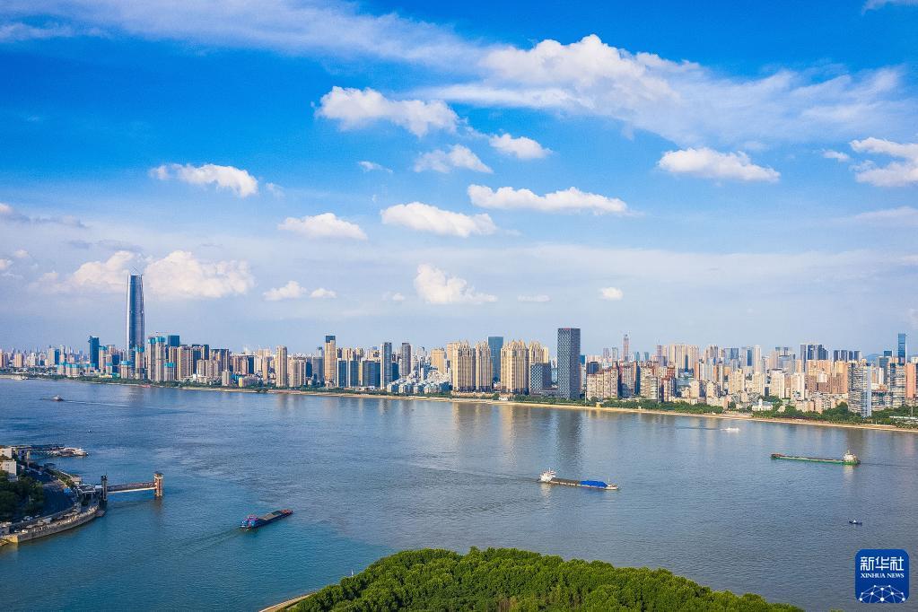 2020年4月12日拍摄的武汉长江中游航运中心核心港阳逻港(无人机照片).