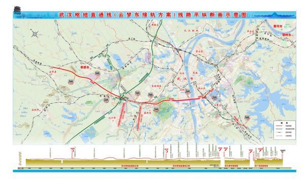 向南經孝感市孝南區設站,而後線路上跨擬建的沿江高鐵,沿既有漢丹線