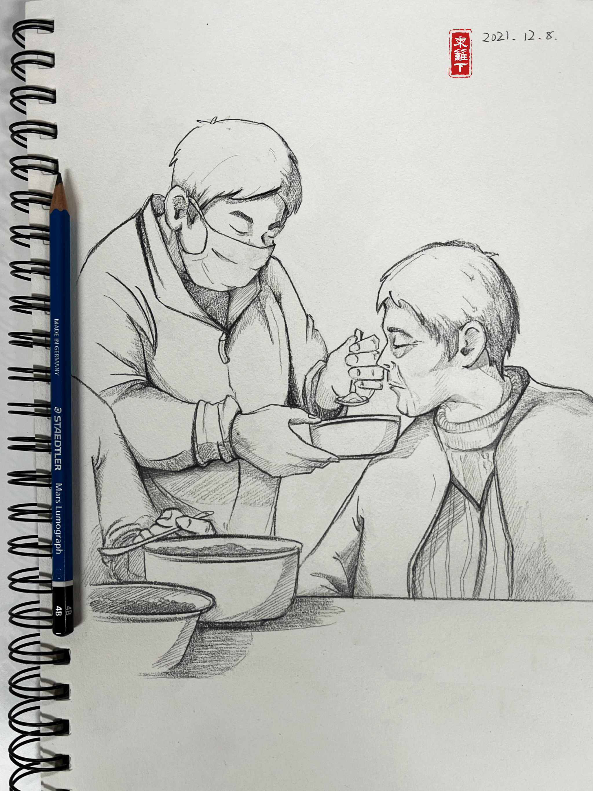 挑战365天正能量速写画第008期爸妈食堂让老人吃饱吃好