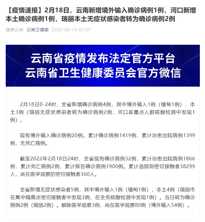 云南昨日新增本土确诊病例3例分别在瑞丽和河口