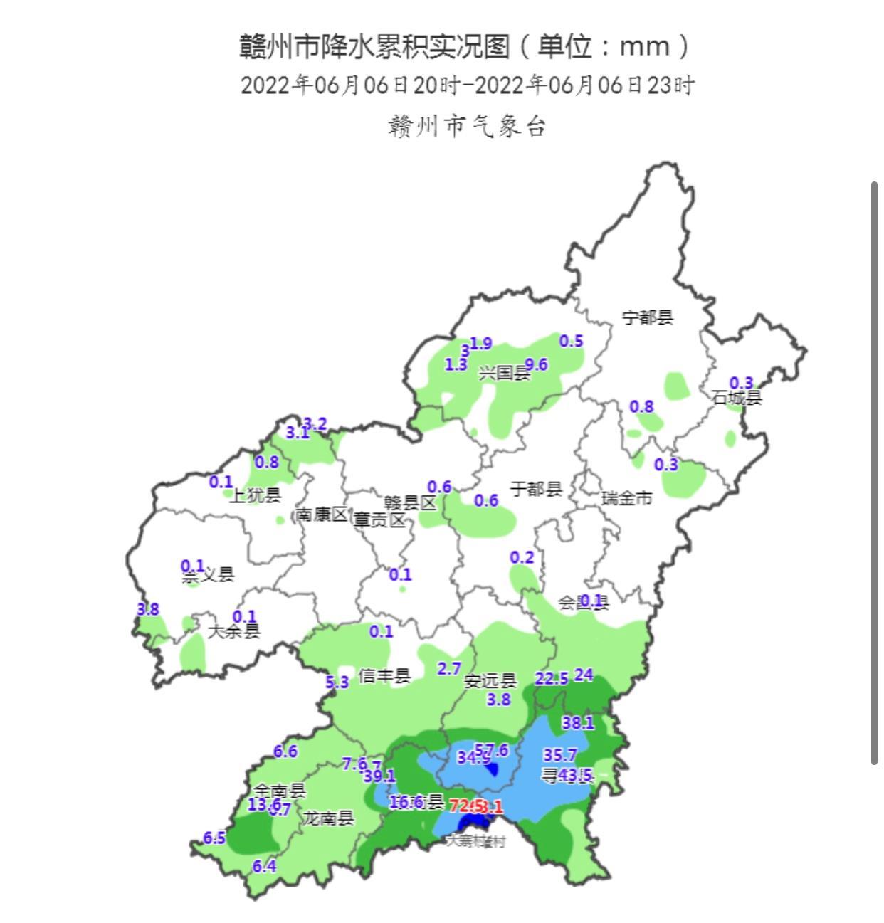 预计未来三小时,赣州安远,定南,寻乌还有局部50mm以上降水.