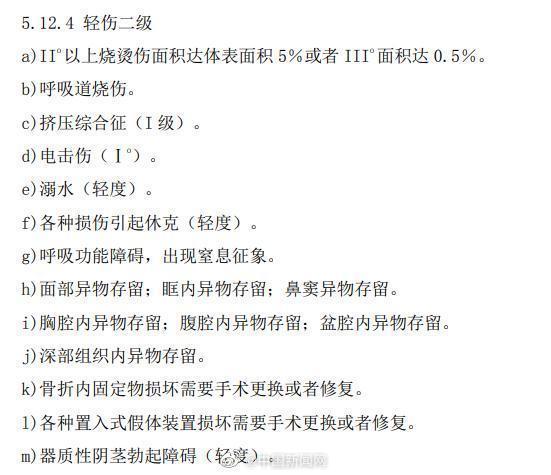 國家安全部,司法部等五部門發佈的《人體損傷程度鑑定標準》,