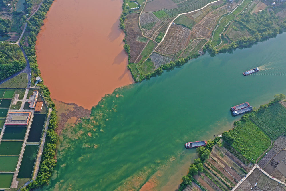 航拍左江与右江交汇处